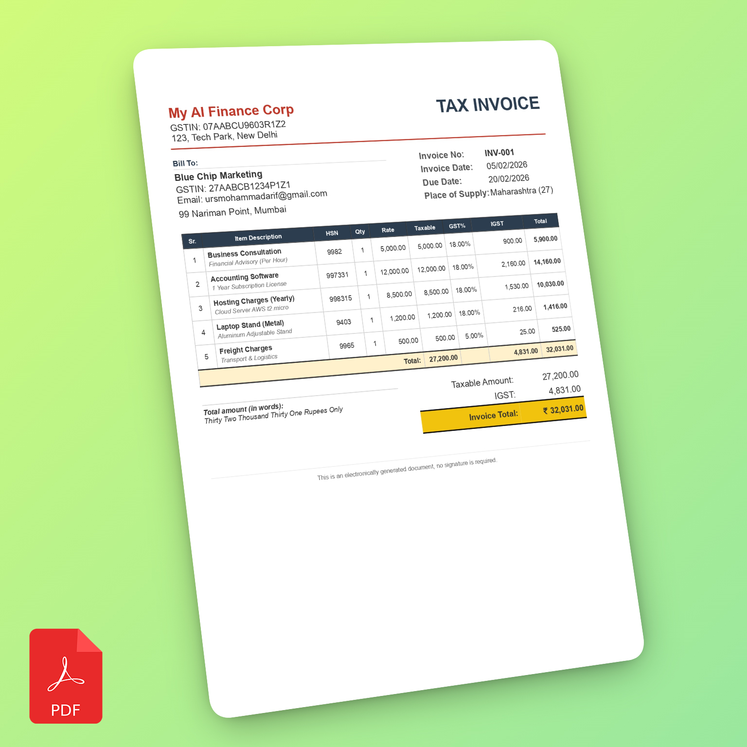 Invoice PDF Preview